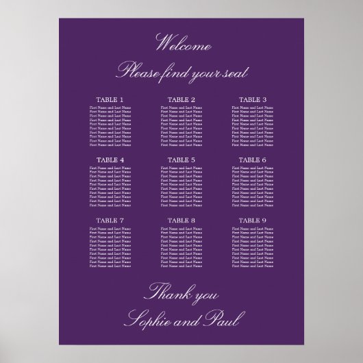 Donkerpaarse 9 Tafel Trouwstoelindeling Poster (Voorkant)