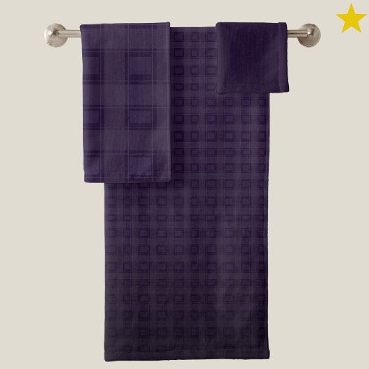Donkerpaarse badset check patroon indigoverloop bad handdoek