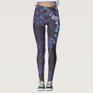 Donkerpaarse Blauwe Bloemen Leggings