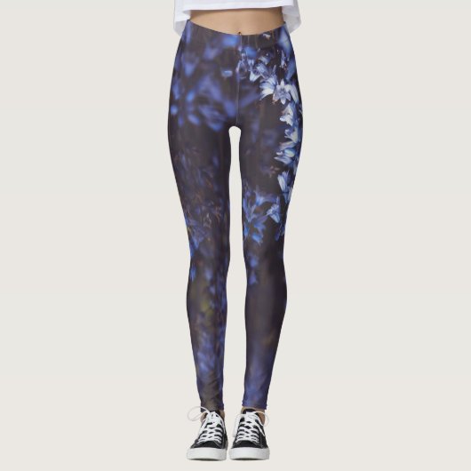 Donkerpaarse Blauwe Bloemen Leggings (Voorkant)