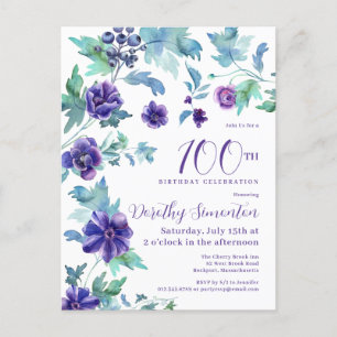 Donkerpaarse Bloem Botanische 100ste Verjaardagsfe Briefkaart