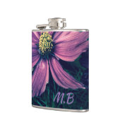 Donkerpaarse Bloemen Foto Kunst Monogram Heupfles (Links)