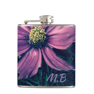 Donkerpaarse Bloemen Foto Kunst Monogram Heupfles