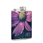 Donkerpaarse Bloemen Foto Kunst Monogram Heupfles (Rechts)