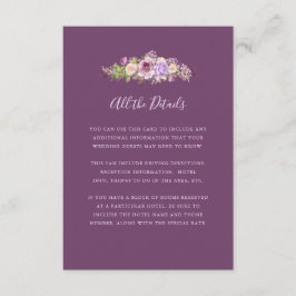 donkerpaarse bloemen | Wedding Guest Details Informatiekaartje
