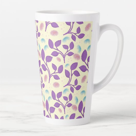 Donkerpaarse Bloempatroon | Esthetisch Naadloos Latte Mok (Rechts)