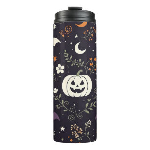 Donkerpaarse bloemrijke Halloween-pompoen Thermosbeker