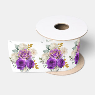 Donkerpaarse en gouden elegante bloemen satijnen lint