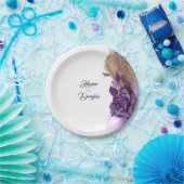 Donkerpaarse en gouden glinsterende bloem moderne papieren bordje (Feest)