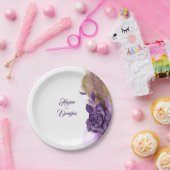 Donkerpaarse en gouden glinsterende bloem moderne papieren bordje (Feest)