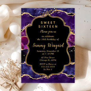 Donkerpaarse en gouden lovertjes agaat Sweet Sixte Kaart