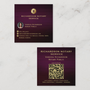 Donkerpaarse en gouden monogram strakke notarishan vierkante visitekaartje
