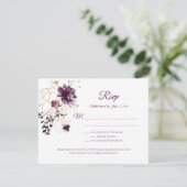 Donkerpaarse en gouden omlijning Rozen Witte achte RSVP Kaartje (Staand voorkant)