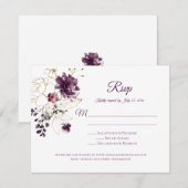 Donkerpaarse en gouden omlijning Rozen Witte achte RSVP Kaartje (Voorkant / Achterkant)