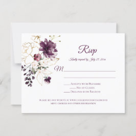 Donkerpaarse en gouden omlijning Rozen Witte achte RSVP Kaartje