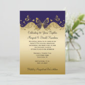 Donkerpaarse en gouden vlinders 50ste verjaardag kaart (Staand voorkant)