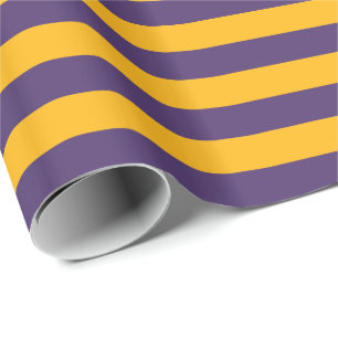 Donkerpaarse en goudgele horizontale streep cadeaupapier