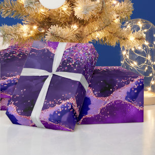 Donkerpaarse en roze glittersequins agaat cadeaupapier