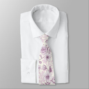 Donkerpaarse en witte chinoiserie bloem stropdas