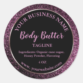 donkerpaarse glitter-productlabel boter ronde sticker