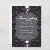 Donkerpaarse gotische boho bloemenschedel handfast kaart (Voorkant)