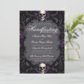Donkerpaarse gotische boho bloemenschedel handfast kaart (Staand voorkant)