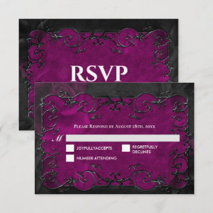 Donkerpaarse gotische Halloween-huwelijks-RSVP RSVP Kaartje