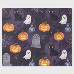 Donkerpaarse griezelige Halloween-olieverfschilder Cadeaupapier