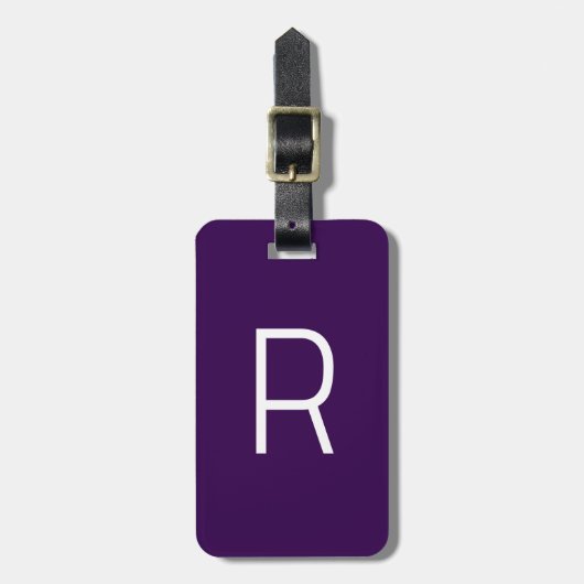 Donkerpaarse Monogram Initiaal Naam Cadeau Feest F Bagagelabel (Voorkant verticaal)