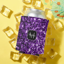 Donkerpaarse namaak glanzende glitter vonken Monog Blikjeskoeler