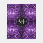 Donkerpaarse namaak glanzende glitter vonken Monog Fleece Deken (Voorkant)