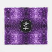 Donkerpaarse namaak glanzende glitter vonken Monog Fleece Deken (Voorkant (Horizontaal))