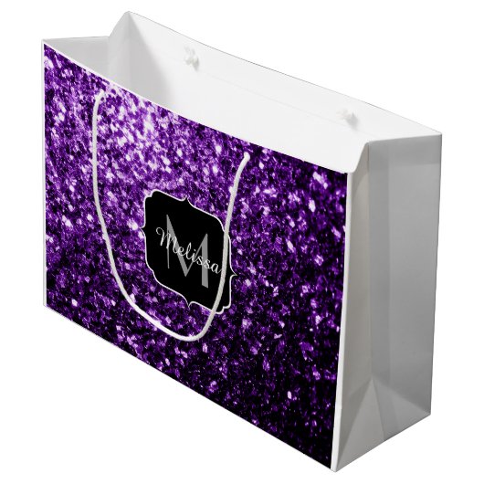 Donkerpaarse namaak glanzende glitters vonken Mono Groot Cadeauzakje (Voorkant Gekanteld)