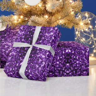 Donkerpaarse namaak glinsterende glitter vonken cadeaupapier