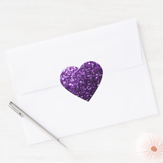 Donkerpaarse namaak glinsterende glitter vonken hart sticker (Envelop)