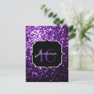 Donkerpaarse nep glanzende glitter vonken Sweet 16 Briefkaart