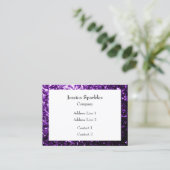 Donkerpaarse nep glitterspikkels frame Wit Visitekaartje (Staand voorkant)