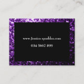 Donkerpaarse nep glitterspikkels frame Zwart Visitekaartje (Achterkant)