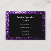 Donkerpaarse nep glitterspikkels frame Zwart Visitekaartje (Voorkant)
