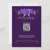 Donkerpaarse paarse bruiloft RSVP QR-code gouden f Kaart (Achterkant)