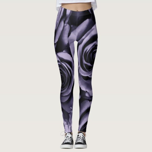 Donkerpaarse paarse rozen Mode Leggings (Voorkant)