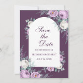 Donkerpaarse Pioenrozen Save The Date Kaart (Voorkant)