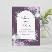 Donkerpaarse Pioenrozen Save The Date Kaart (Staand voorkant)