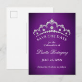 Donkerpaarse Quinceanera Save The Date Briefkaart (Voorkant / Achterkant)