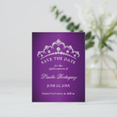 Donkerpaarse Quinceanera Save The Date Briefkaart (Staand voorkant)