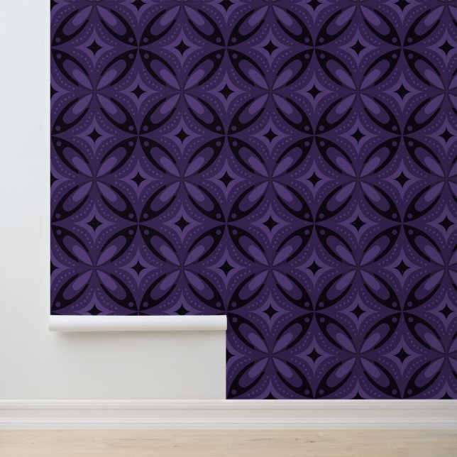 Donkerpaarse Retro Patroon Behang (Applicatie)