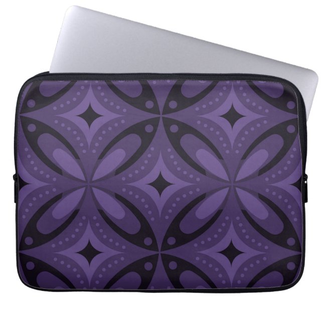 Donkerpaarse Retro Patroon Laptop Sleeve (Voorkant)