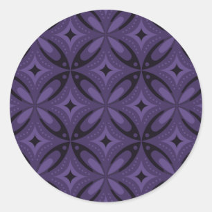 Donkerpaarse Retro Patroon Ronde Sticker