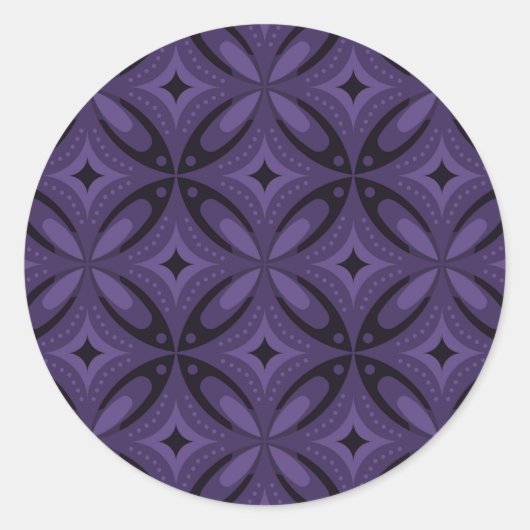 Donkerpaarse Retro Patroon Ronde Sticker (Voorkant)
