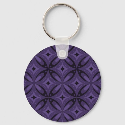 Donkerpaarse Retro Patroon Sleutelhanger (Voorkant)